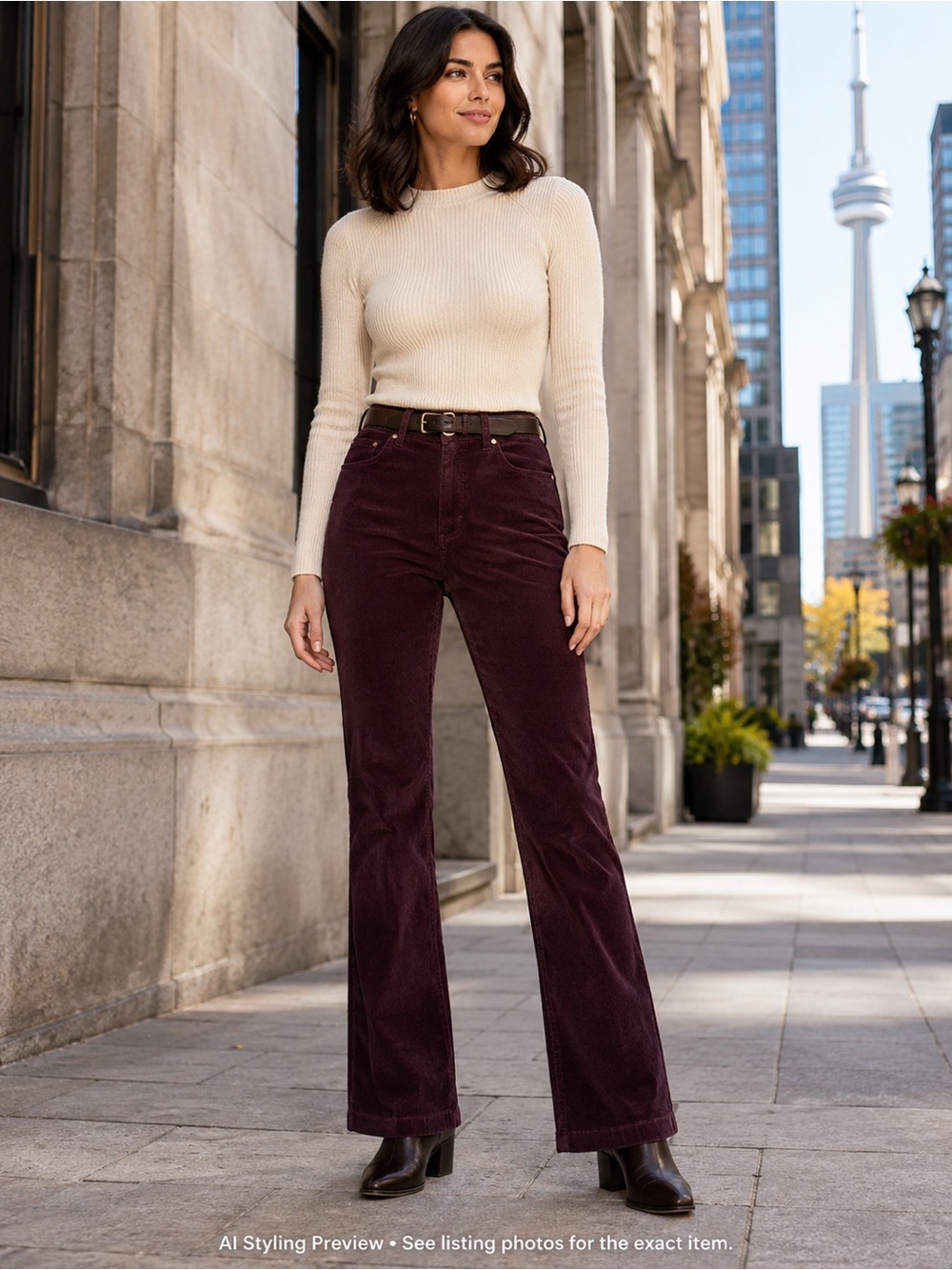Long Tall Sally US 6 Burgundy Corduroy Bootcut Pants 34” Inseam